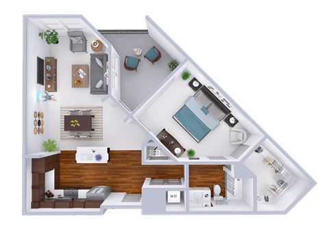 Floor plan for 1 bed, 1 bath, 853 sqft